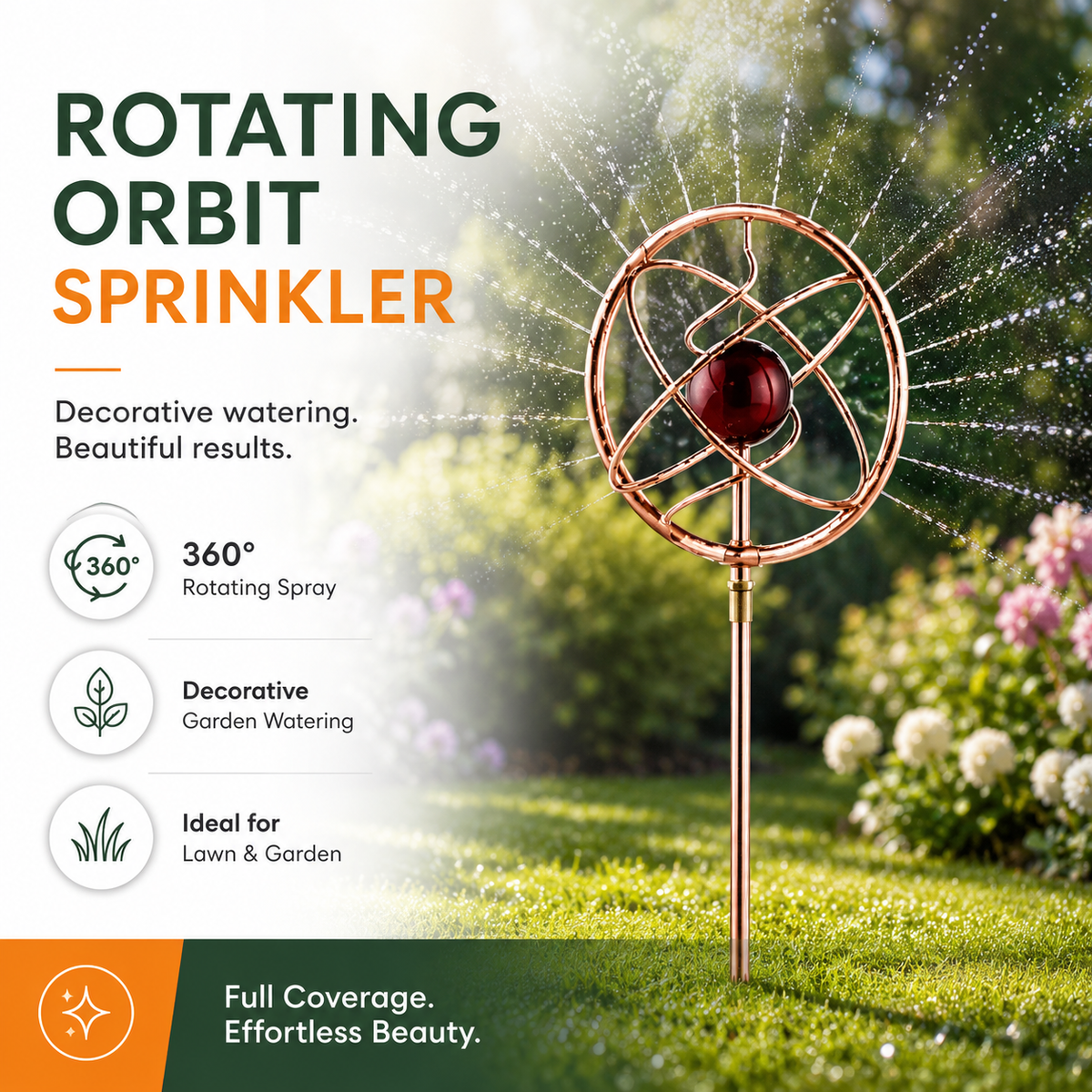 Heavy-Duty 41" Tall Metal Rotary Lawn Sprinkler with Step Spike