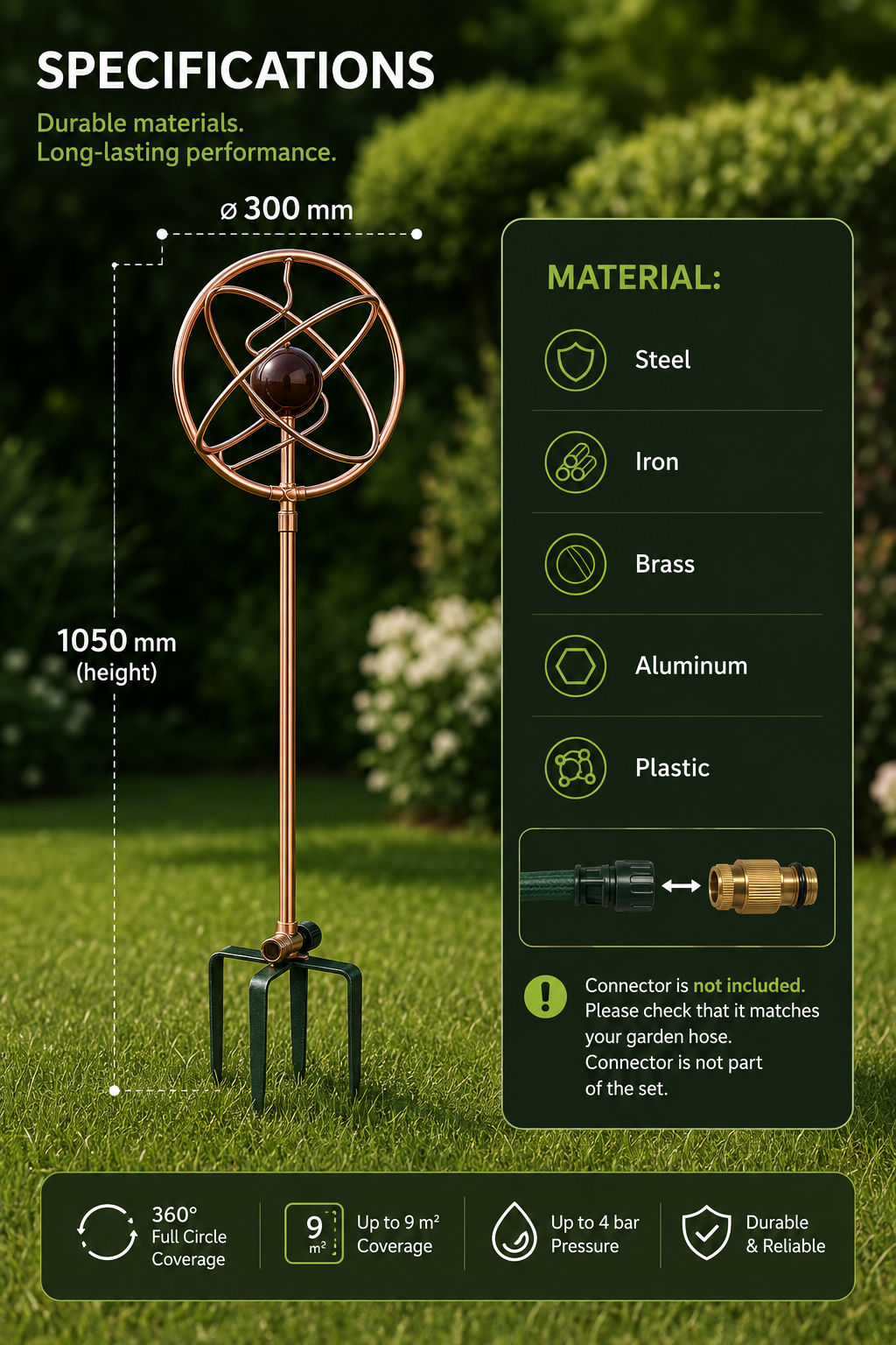 Heavy-Duty 41" Tall Metal Rotary Lawn Sprinkler with Step Spike
