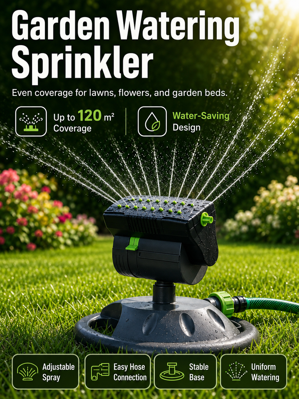 16-Nozzle Oscillating Lawn Sprinkler for Rectangular Yards