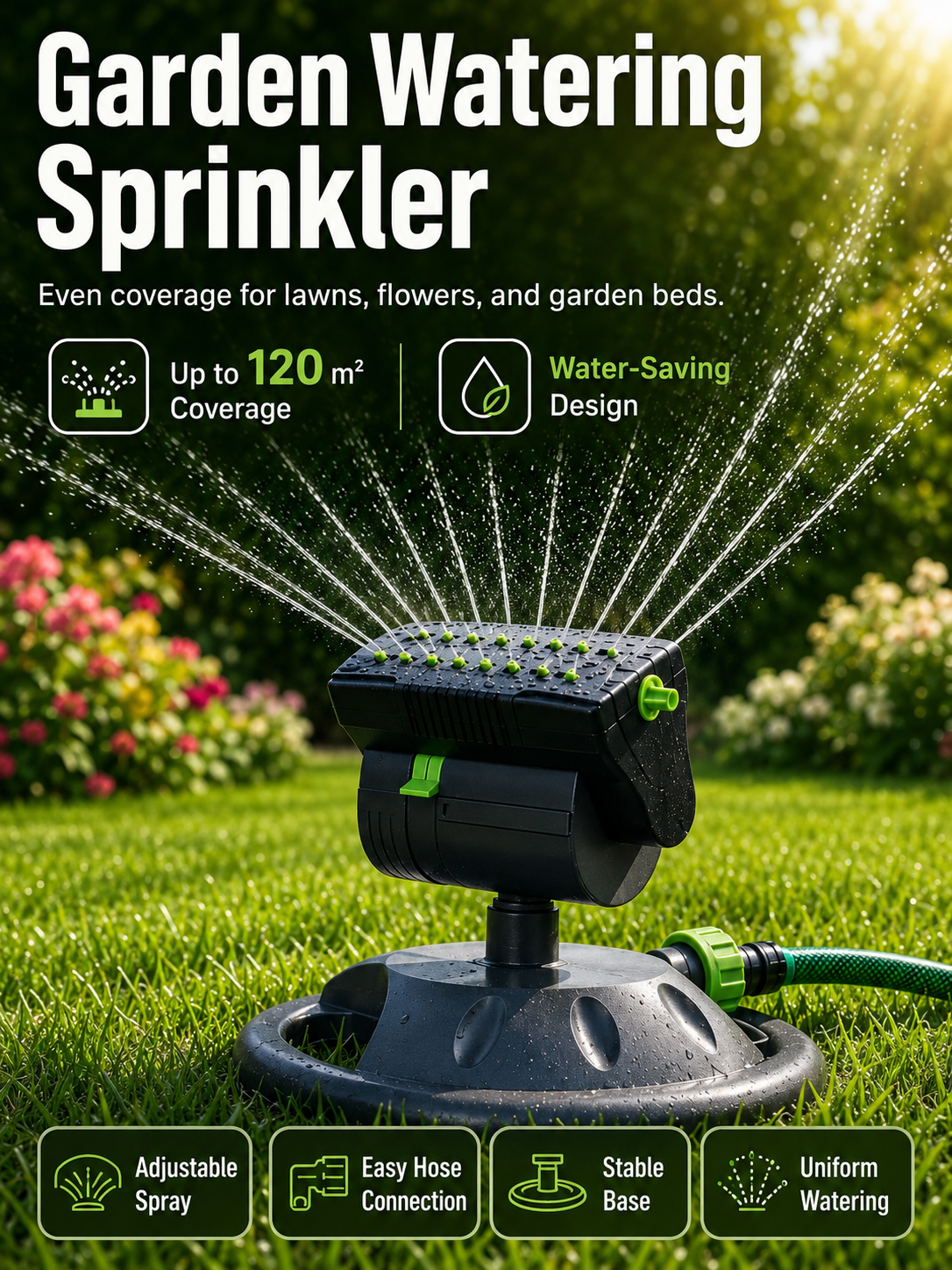 16-Nozzle Oscillating Lawn Sprinkler for Rectangular Yards