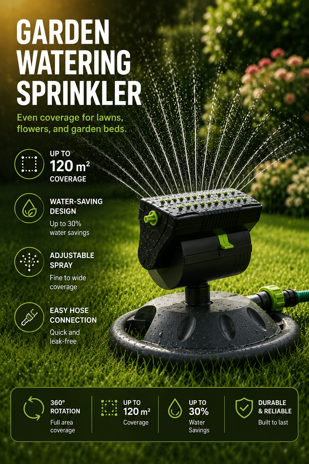 16-Nozzle Oscillating Lawn Sprinkler for Rectangular Yards