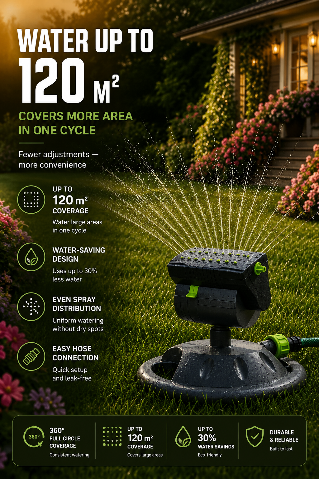 16-Nozzle Oscillating Lawn Sprinkler for Rectangular Yards