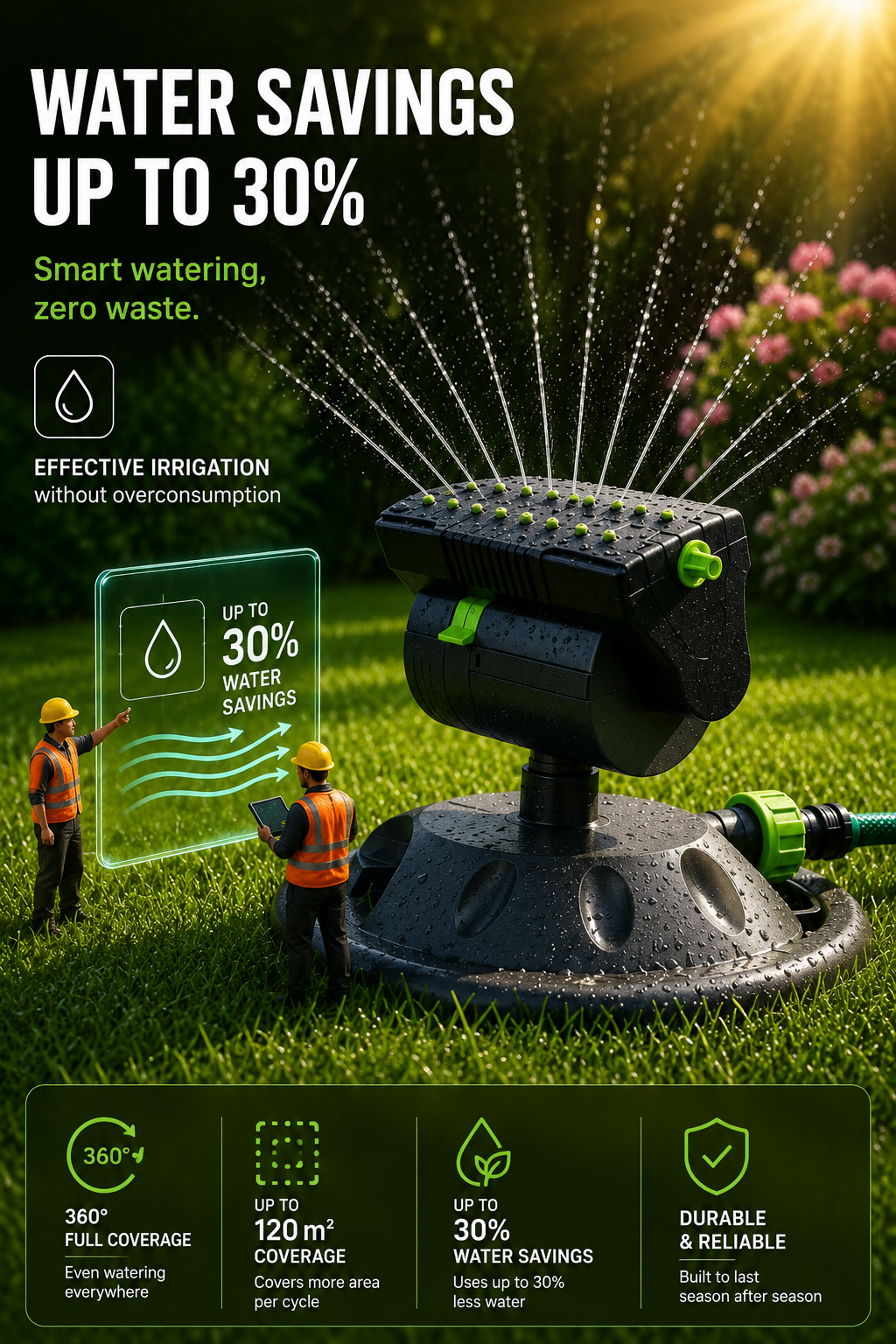 16-Nozzle Oscillating Lawn Sprinkler for Rectangular Yards