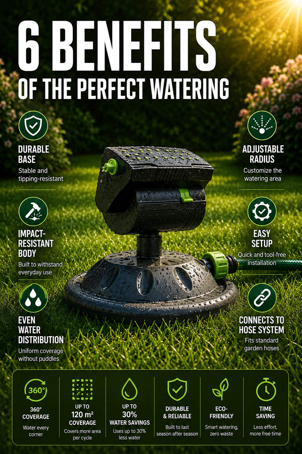 16-Nozzle Oscillating Lawn Sprinkler for Rectangular Yards