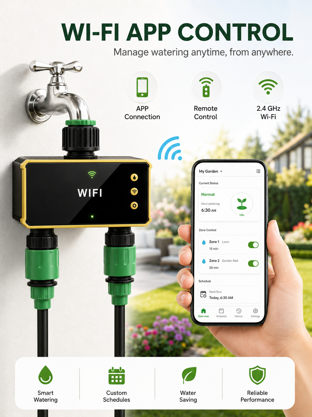 Smart Dual-Outlet Solar Powered Water Timer with App Control