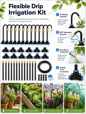 12-Plant Micro Drip Irrigation Kit with Adjustable Emitters