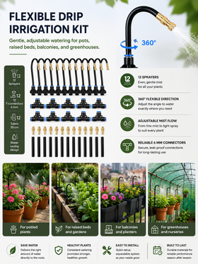 12-Plant Micro Drip Irrigation Kit with Adjustable Emitters