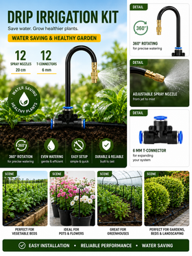 12-Plant Micro Drip Irrigation Kit with Adjustable Emitters