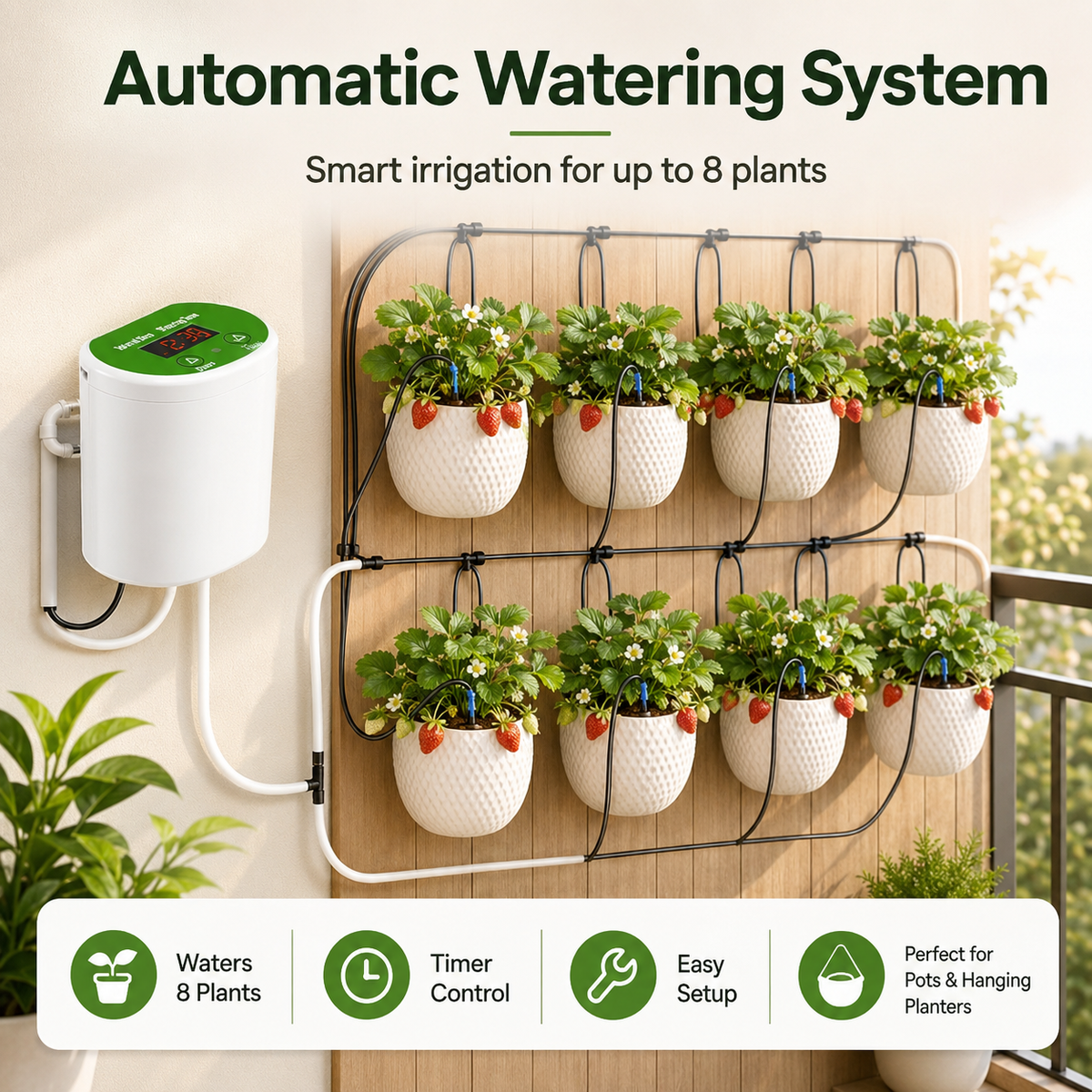 Automatic Indoor Plant Watering System with Integrated Pump & Timer