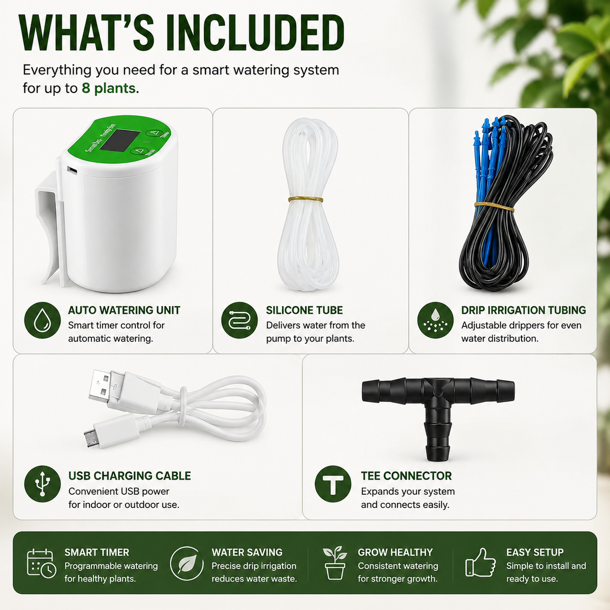 Automatic Indoor Plant Watering System with Integrated Pump & Timer