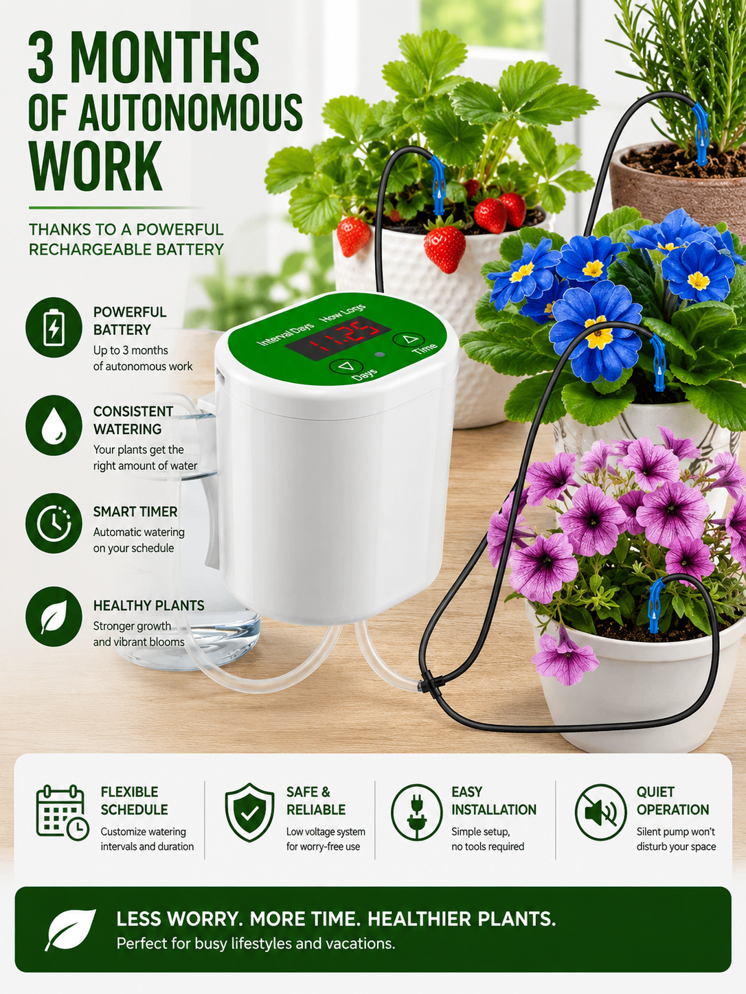 Automatic Indoor Plant Watering System with Integrated Pump & Timer