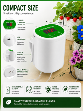 Automatic Indoor Plant Watering System with Integrated Pump & Timer