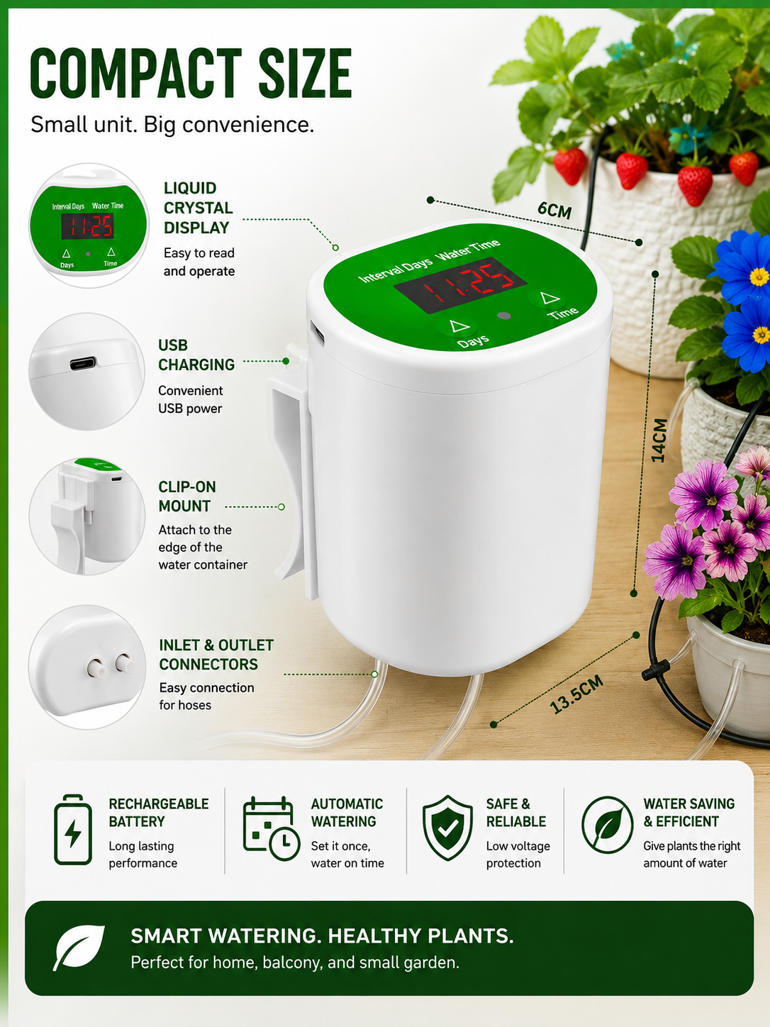 Automatic Indoor Plant Watering System with Integrated Pump & Timer