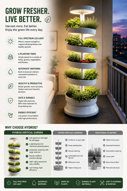 6-Tier Vertical Smart Garden Indoor Hydroponic System with LED Grow Light