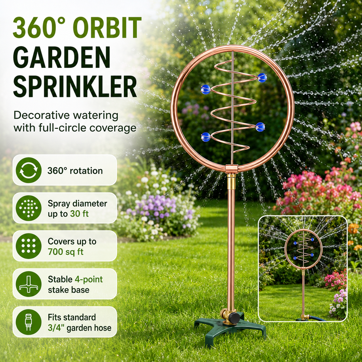 Decorative 360° Rotating Metal Orbit Garden Sprinkler